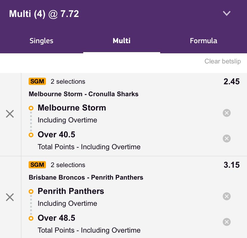 It’s #NRL Preliminary Finals time &amp; here are our Multi plays x 3 as heard with TC &amp; Digby@ “The Sports Daily”<a href="/TABradio/">TABradio</a> this morning
Storm 1-12/Panthers 1-12@$9.75…1 x Try Anytime &amp; 1 x Same Game Multi Combo🏉🙏💰<a href="/TAB_touch/">TABtouch</a> <a href="/TaylorCourtland/">Taylor Courtland</a> <a href="/Shortte/">David Shortte</a>