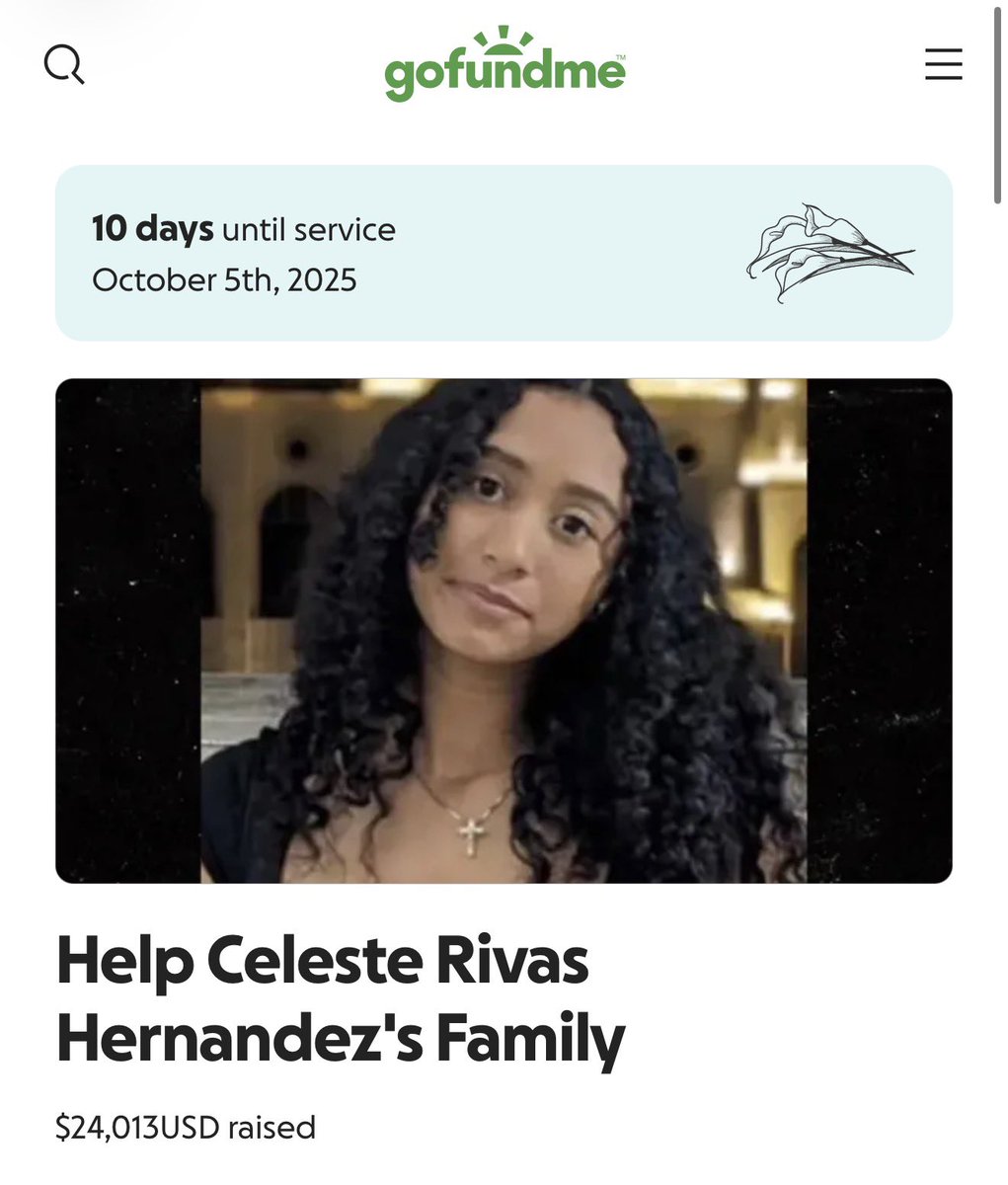 The body of $Celeste Rivas Hernandez been released to her family. Services have been scheduled and the family's GoFundMe has been deactivated.

There will be a Service for her on the October 5th 2025.

gofundme.com/f/help-celeste…