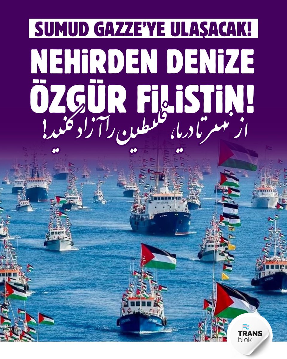 TransBlok_'s tweet image. Ya Hep Beraber, Ya Hiçbirimiz!

Sumud Gazze'ye ulaşacak!
LGBTİ+’lar olarak, direnişin ve özgürlük mücadelesinin ne demek olduğunu çok iyi biliyoruz. Filistin halkının işgale karşı verdiği onurlu mücadeleyi destekliyoruz.
#FreePalestine #Sumud