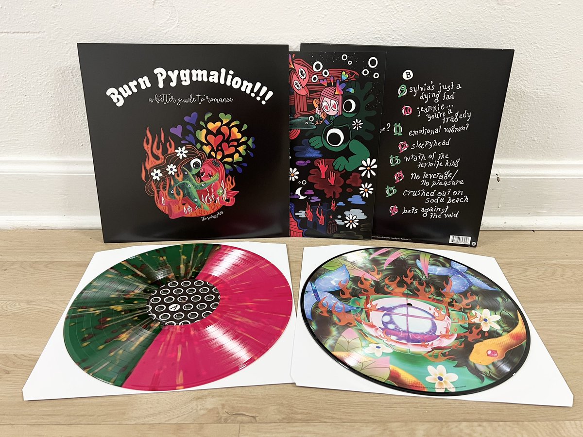 needlejuicerec's tweet image. 🔥 BURN PYGMALION vinyl re-press is in-hand and now shipping! Available in the classic green/pink split as well as a new picture disc edition!