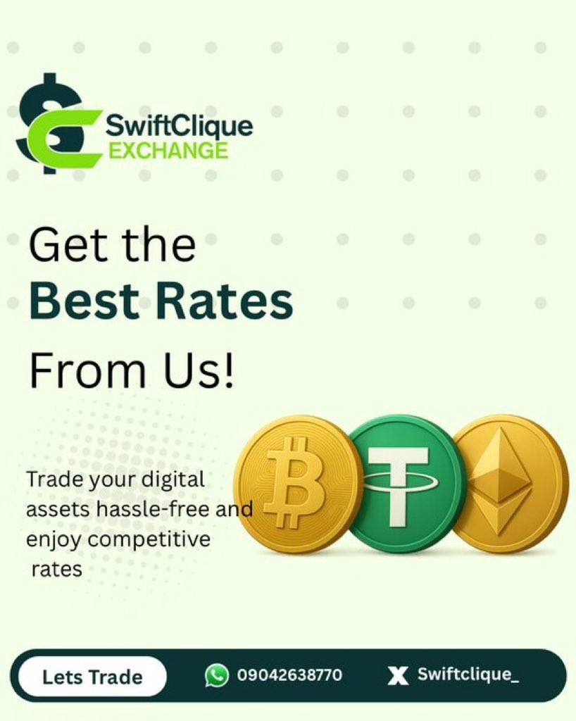 🚀 SwiftClique Exchange – Your Trusted Crypto Partner 🚀

💹 Get the Best Rates 🔥
⚡ Fast &amp; hassle-free transactions
🔒 100% Secure &amp; Reliable

Buy &amp; Sell BTC | USDT | ETH with confidence 🚀

📲 Let’s Trade Now 👉 WhatsApp: 09042638770
🐦 Follow us: <a href="/SwiftClique_/">SwiftClique Exchange</a>
#Crypto