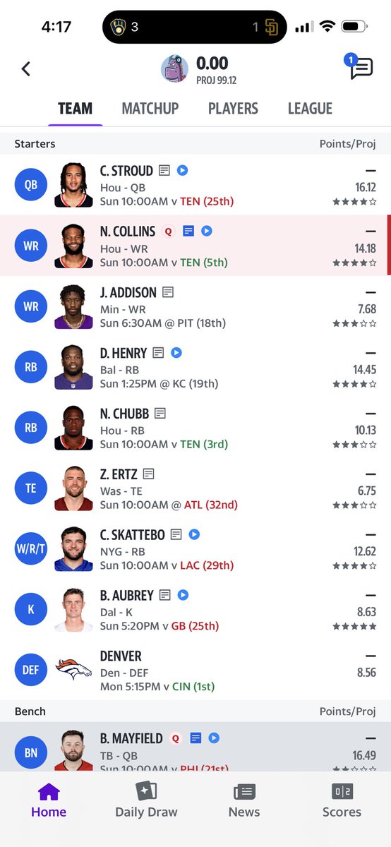 mstauding's tweet photo. @NFLFantasy 2-1 but bad beat down last week https://t.co/N7AcobKaZp