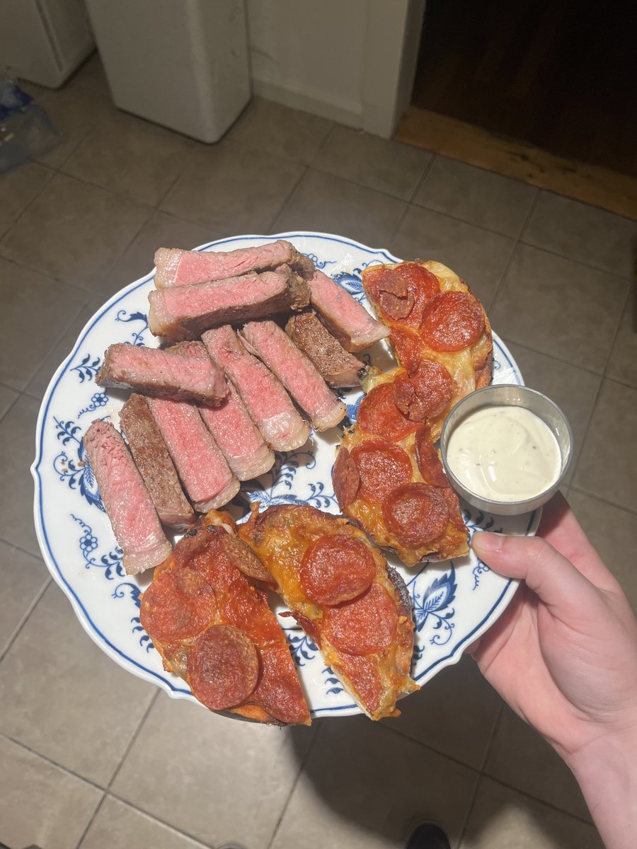 Today I walked 6.8 miles and made two steaks and an everything pizza bagel for dinner