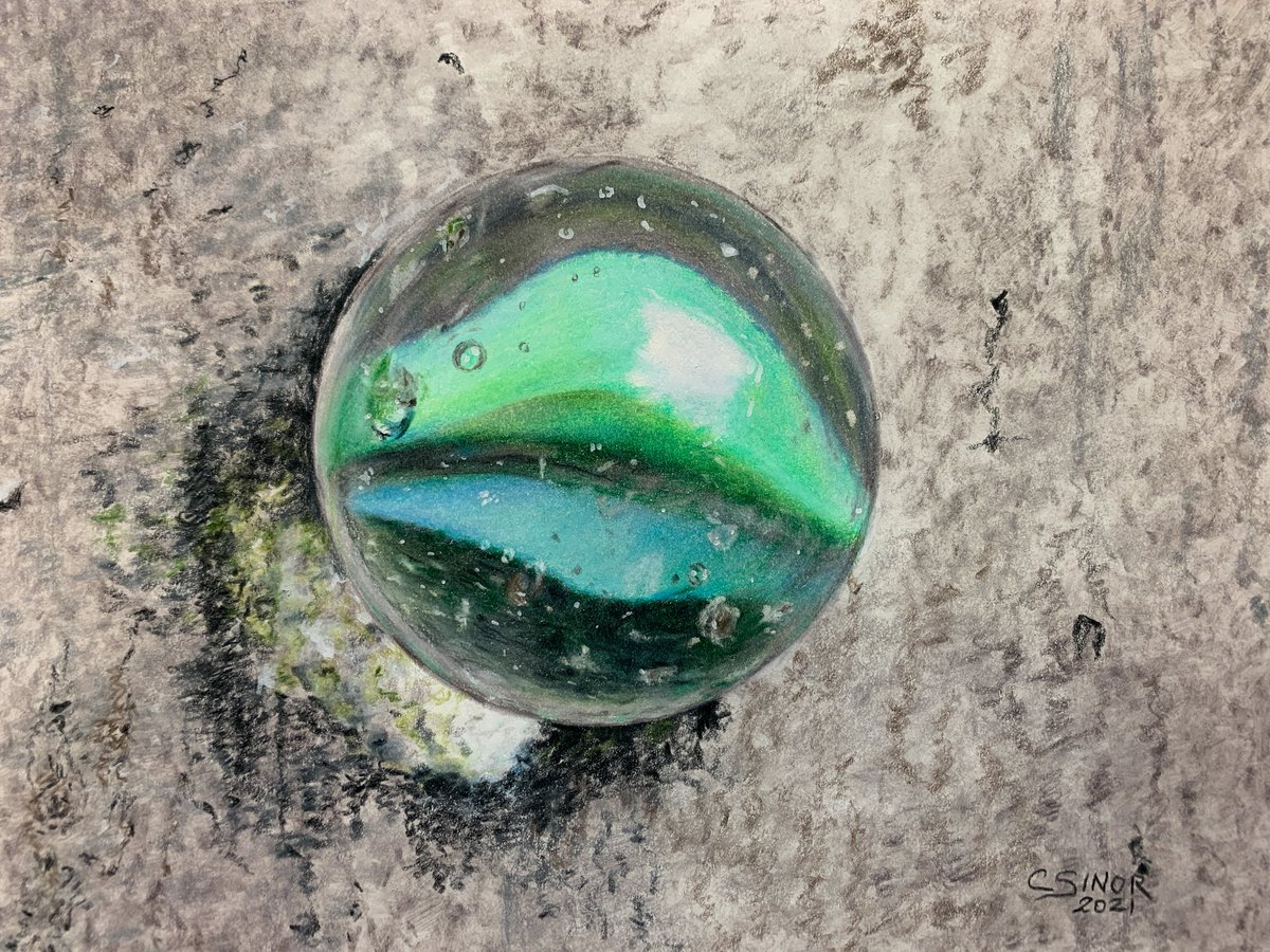 My colored pencil drawing of a glass marble. Zoom in to see the details.