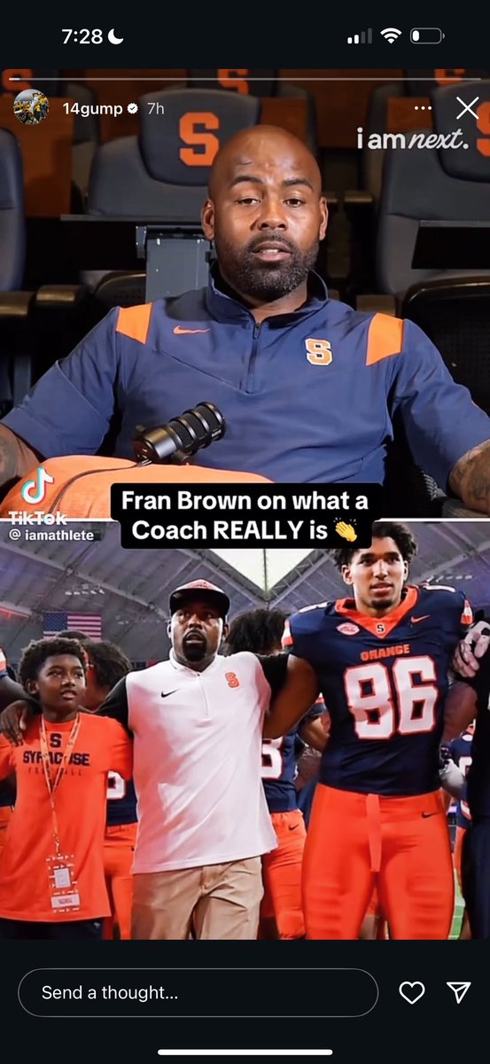 Jack_On_Sports's tweet image. Syracuse 2026 5⭐️ WR commit Calvin Russell recently shared a TikTok of HC Fran Brown on his Instagram story.
Programs such as Miami and Michigan have been trying to flip Russell, but he seems locked in with Brown and the Orange. #Cuse