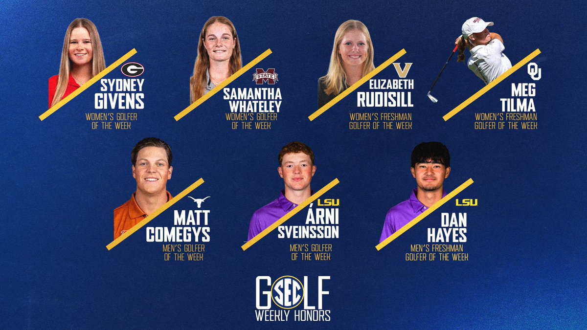 SEC's tweet image. ⛳️ #SECGolf Athletes of the Week: Sept. 24 

🔗 SECsports.social/golf0924