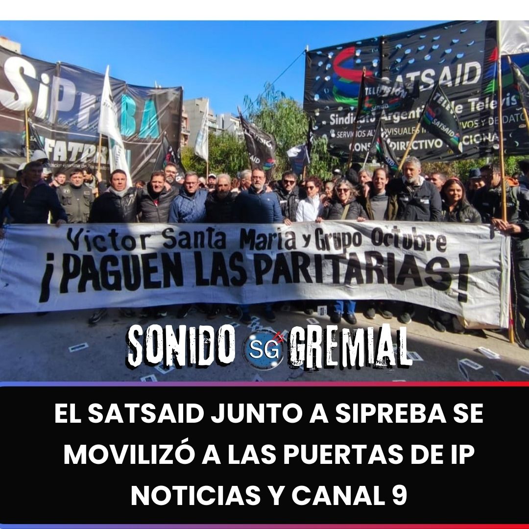 🥁📢 <a href="/SATSAIDnacional/">SATSAID Nacional</a>  junto a <a href="/sipreba/">SiPreBA - Sindicato de Prensa de Buenos Aires</a> 
 se movilizó a las puertas de @ip_noticias y <a href="/canal9oficial/">El Nueve</a> 

👉💰📈Los gremios reclamaron el pago de los incrementos salariales, el cumplimiento de los Convenio Colectivo y denuncian vaciamiento en Canal 9
🔴🔵
sonidogremial.com.ar/el-satsaid-jun…