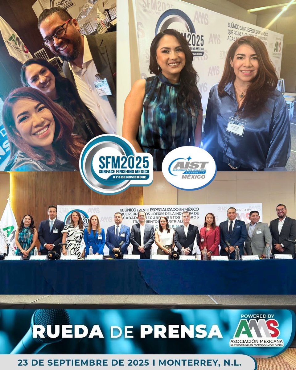 AIST México 💙✨ presente en la rueda de prensa de SFM2025 organizado por AMAS.

Orgullosos de ser aliados estratégicos en el único evento especializado en acabados y recubrimientos industriales.

📍 5-6 nov | Cintermex, MTY
🔗 surfacefinishingmx.com

#SFM2025 #AMAS #AISTMX