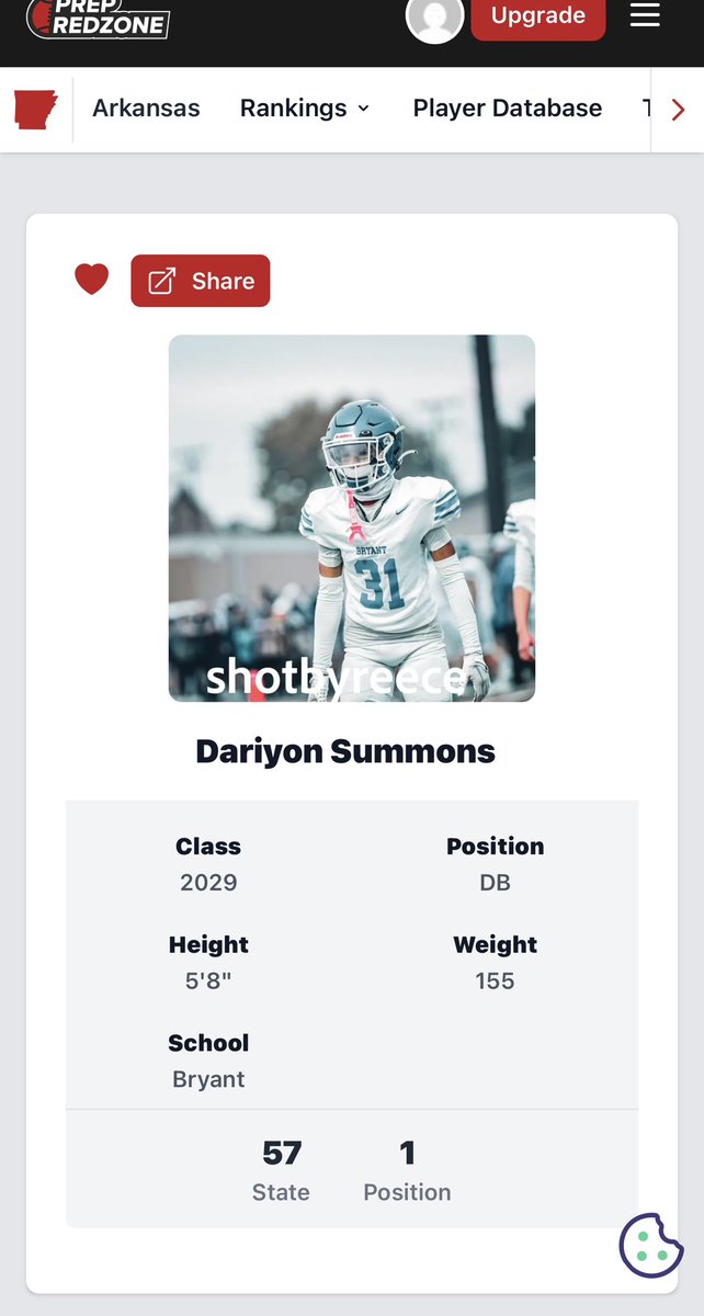I am now number 1 DB in Arkansas C/O 2029 &amp; number 57 in the state C/O 2029 🔥 #AGTG 🚨<a href="/PrepRedzoneAR/">Prep Redzone Arkansas</a> <a href="/PrepRedzone/">Prep Redzone 🏈</a>