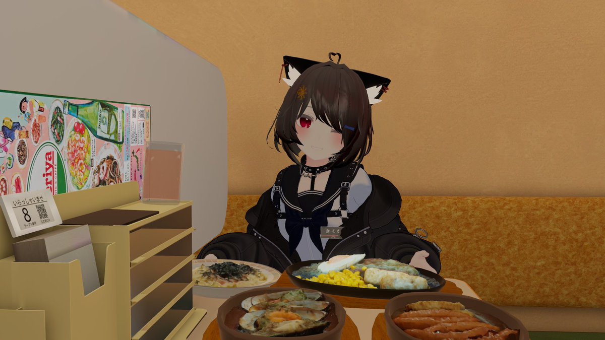 おはよう！
今日はサイゼにいってみた！おいしいものばっかりで幸せ……
#VRChat #桔梗3D