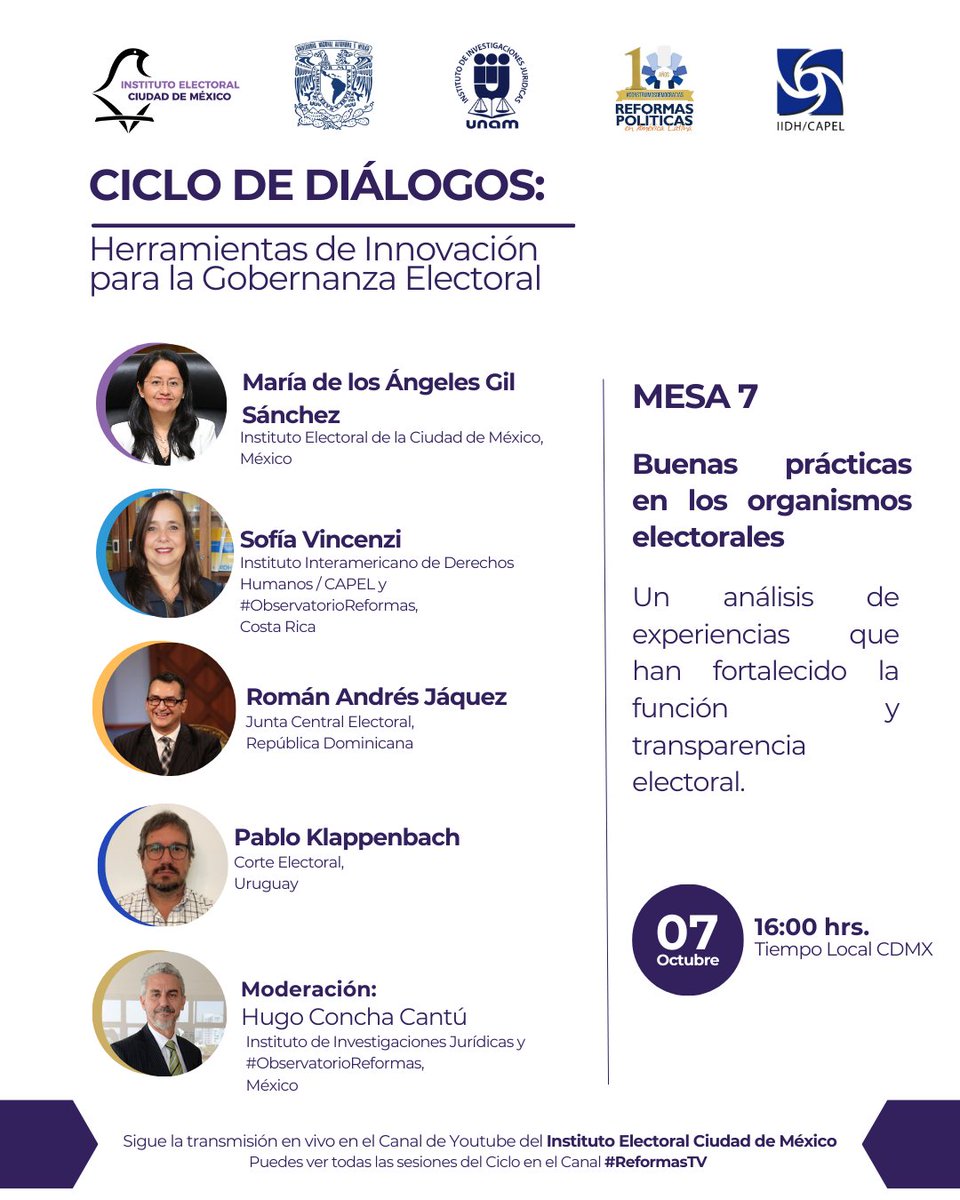 ¿Buenas prácticas en los organismos electorales?
Lo conversaremos con <a href="/angelesgil_mx/">Ángeles Gil</a>, <a href="/svincenzi66/">Sofía Vincenzi</a>, <a href="/RomnJquez/">Román Andrés Jáquez Liranzo</a>, Pablo Klappenbach y <a href="/HugoAConcha/">Hugo A. Concha Cantú</a> en el Ciclo de Diálogos: Herramientas de Innovación para la #GobernanzaElectoral 🙌🏼

Registro: forms.office.com/r/adeC6iia9q