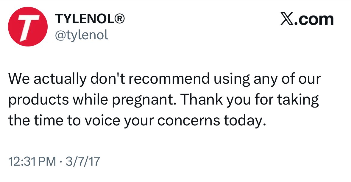 Remember when Tylenol said this in 2017? 
Looks like Secretary Kennedy is right, again.