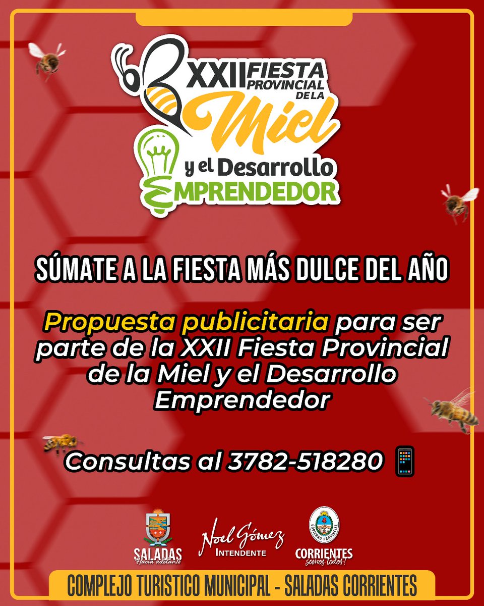 fiestadelamiel's tweet photo. Se viene la fiesta más dulce del año y te invitamos a sumarte con tu empresa, firma o comercio 🤝

El evento más grande del año es una gran oportunidad para invertir y seguir potenciando tu marca 🏬™️

Sigamos trabajando juntos para potenciar nuestra fiesta y el turismo 🙌 https://t.co/ddv9VGuLy3