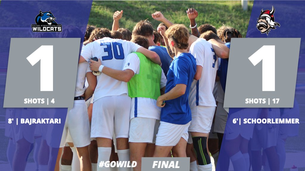 CSCWildcats's tweet image. M⚽️ Final from Des Moines, Iowa. @CULVERMENSOCCER registers a 1-1 draw with 16th-ranked Grand View (Iowa). Goal by Aldi Bajraktari, Assist to Koya Nakamura and Jakson Baber. 'Cats now (1-5-4) hosts Central Methodist Saturday starting at 5 p.m. inside Poulton Stadium.