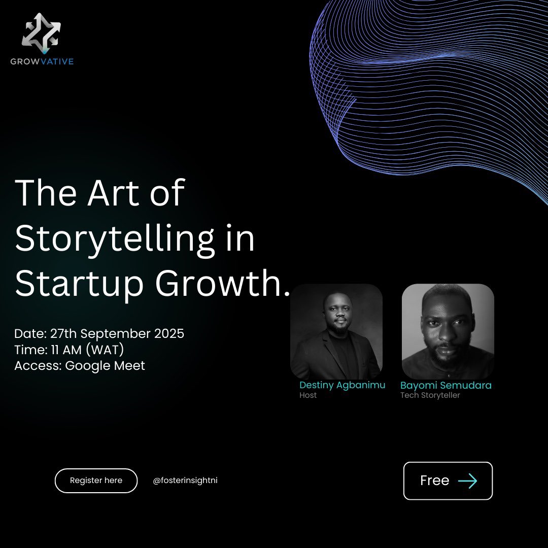 DestinyAgbanimu's tweet image. This Saturday, we invite you to an exclusive session with one of the brightest minds in tech storytelling. 

Link to register: forms.office.com/r/skHdQ1vejb

#StartupStorytelling #Brandvisibility #GrowthHacks