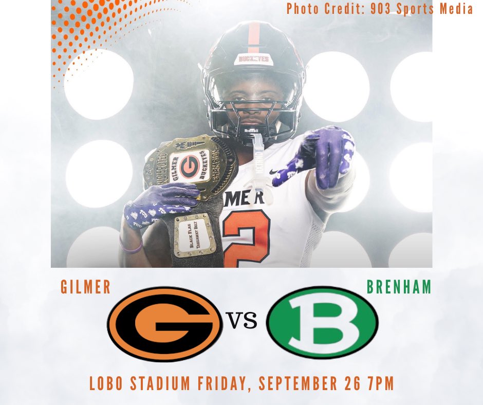 ETX football &gt; Central TX football 😮‍💨
Don’t count the Buckeyes out! 
FRI, SEPT 26 7PM
📍Lobo Stadium 
<a href="/GilmerBuckeyeFB/">GilmerBuckeyeFB</a> <a href="/TraceHaynes12/">Trace Haynes</a>