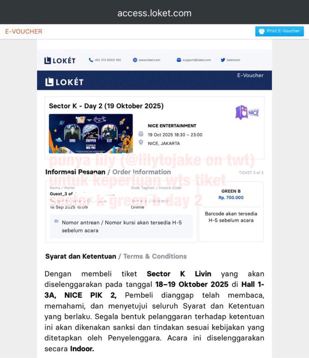 lilytojake's tweet photo. WANT TO SELL / WTS TIX SECTOR K LIVIN FESTIVAL (ENHYPEN, ILLIT, SUHO)

GREEN B DAY 2 (2 TIX) SEBELAHAN
harga normal + jaswar (ngga over price), alasan jual karena pindah section, nanti masuk tetep sama 1 temenku kok, nontonnya bertiga jadinya. 

TIKET DIURUS SAMPE FISIK https://t.co/kKMtfre1Bv