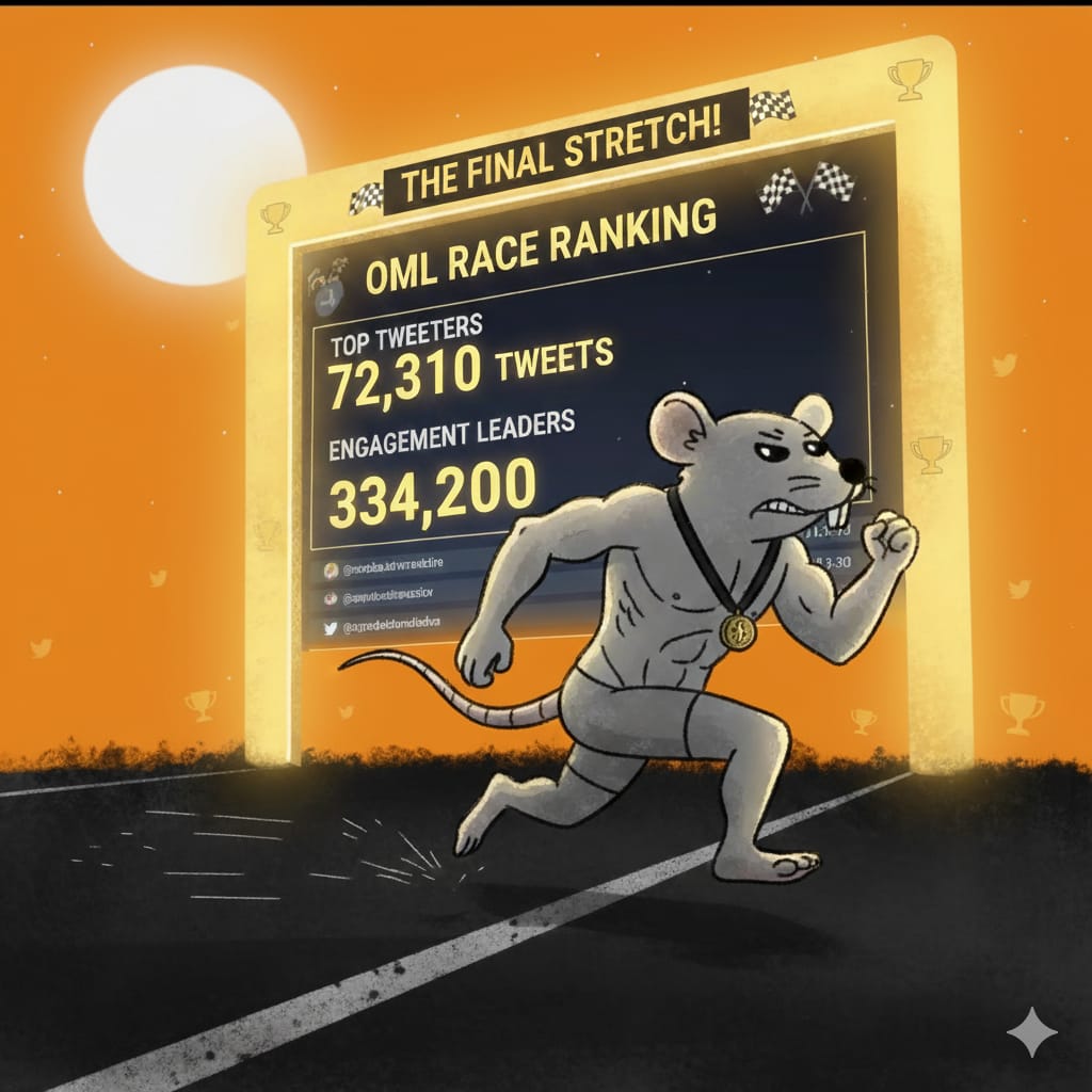 The OML Race is nearing its finish line 🏁

72K+ tweets and 334K+ engagements so far 🔥

INSANE NUMBERS 

Where do you stand on the board right now? 🎖️

<a href="/__O_M_L__/">OML</a> #OML #lettertomama