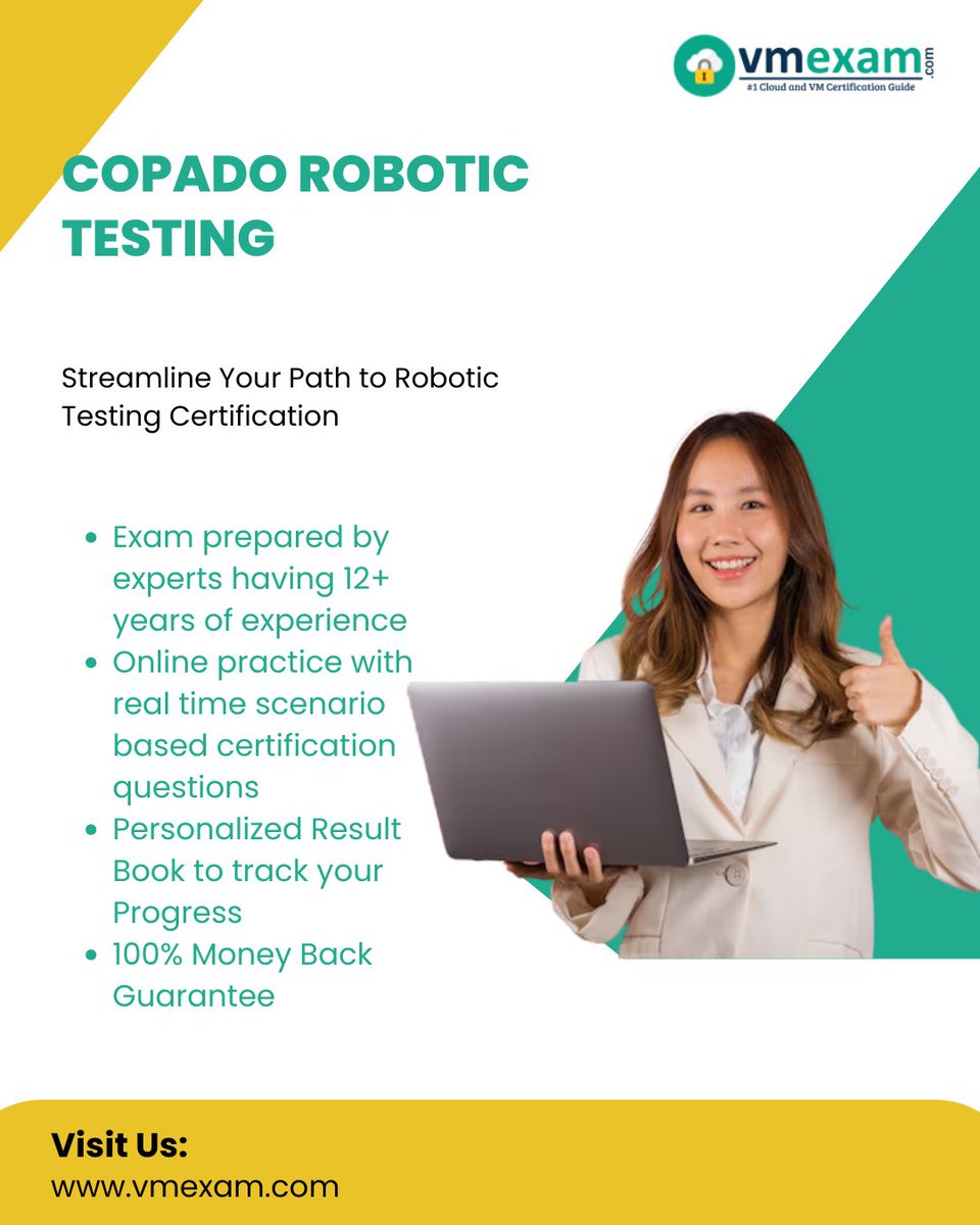 VM_Exam's tweet image. Conquer the Copado Robotic Testing Cert! 🚀 This guide offers a focused preparation path, including practice exams, to help professionals pass the Copado Certified Robotic Testing exam.
#Copado #RoboticTesting #CopadoCertification #RoboticCertification
vmexam.com/copado/copado-…