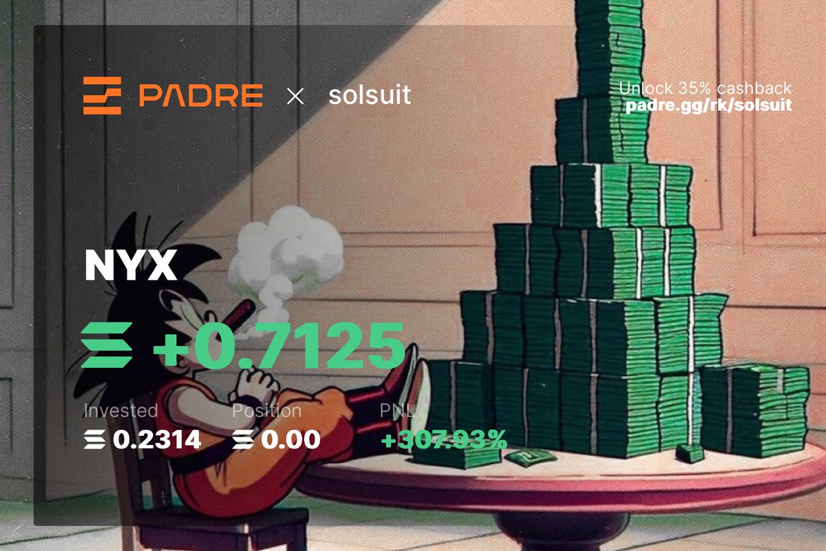 Good morning

Use the best platform with 35% cashback on fees

Link👉 trade.padre.gg/rk/solsuit