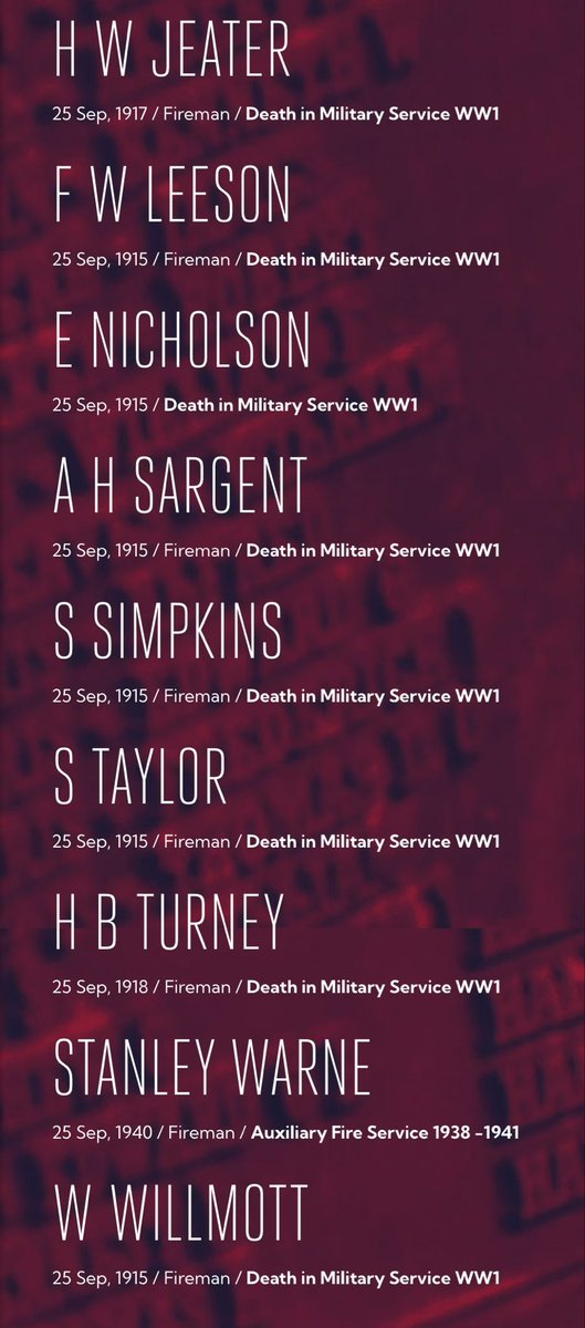 Firefighters Memorial (@firememtrust) on Twitter photo Remembering 18 fire service personnel who lost their lives on25 September
<a href="/LondonFire/">London Fire Brigade</a> <a href="/AvonFireRescue/">Avon Fire & Rescue Service</a> <a href="/DefenceHQ/">Ministry of Defence 🇬🇧</a> Remembering 18 fire service personnel who lost their lives on25 September
<a href="/LondonFire/">London Fire Brigade</a> <a href="/AvonFireRescue/">Avon Fire & Rescue Service</a> <a href="/DefenceHQ/">Ministry of Defence 🇬🇧</a>
