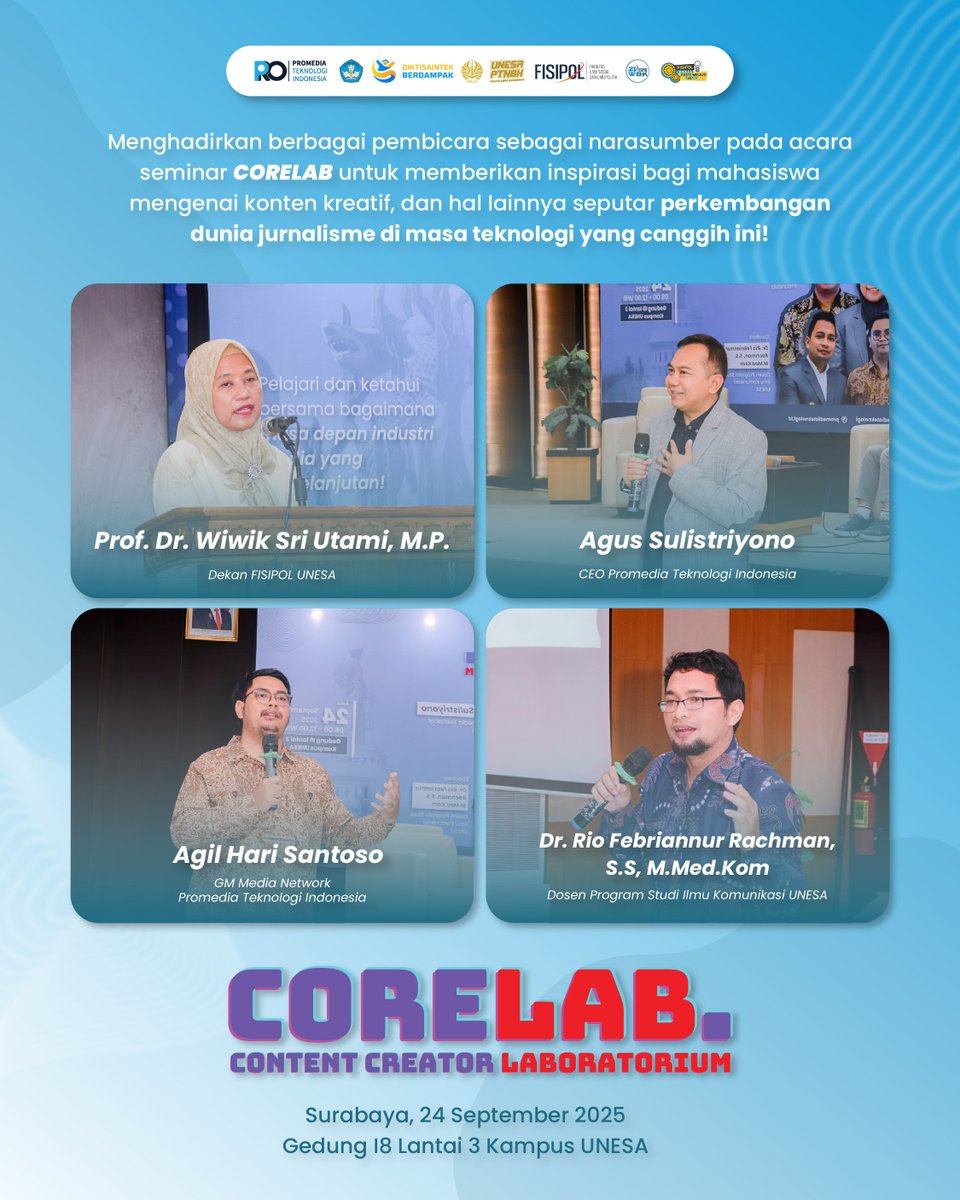 media_promedia's tweet image. Siapa yang datang ke acara Corelab di Gedung I8 lantai 3 Kampus Universitas Negeri Surabaya (Unesa), Kota Surabaya, Jawa Timur kemarin?

Seru dan informatif banget kan! 🎉

#event #corelab