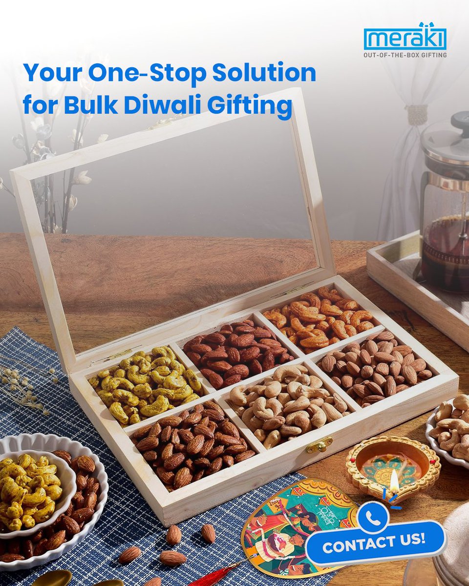 Meraki_Merch's tweet photo. Celebrate this Diwali with healthy &amp; premium gifting options
Our Bulk Diwali Gifting solutions are perfect for corporates &amp; loved ones alike

📦 Customizable hampers
🥜 Premium quality dry fruits
🎨 Elegant packaging

#merakimerchandising #MerakiGifting #DiwaliHampers #Diwali2025 https://t.co/8liZ12lXqq