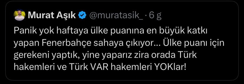 Türk hakemleri ve Türk var hakemleri olmayınca bizi Avrupaya rezil edip ülke puanının içinden geçiyorsunuz. Ligde hakem ittirmeleriyle ancak ikinci olabiliyorsunuz acınası haldesiniz 😂😂 <a href="/muratasik_/">Murat Aşık</a>