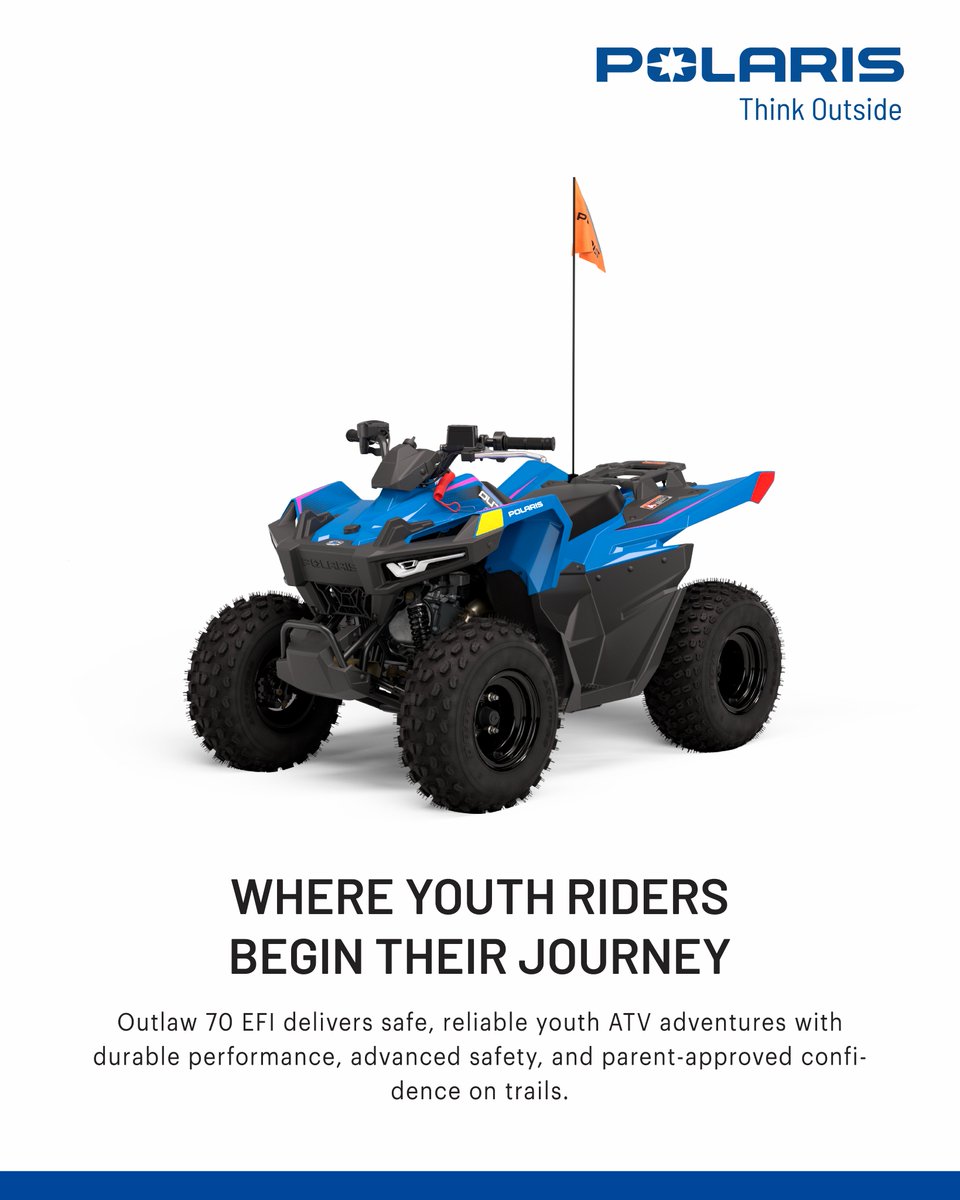 Compact   yet powerful, Outlaw 70 EFI delivers safe, exciting youth ATV adventures with   durability, reliability, and trail-ready performance -
 #Outlaw70EFI #PolarisYouth #YouthATV #SafeRiding #MiniATV #TrailReady #FamilyFun #FutureRiders