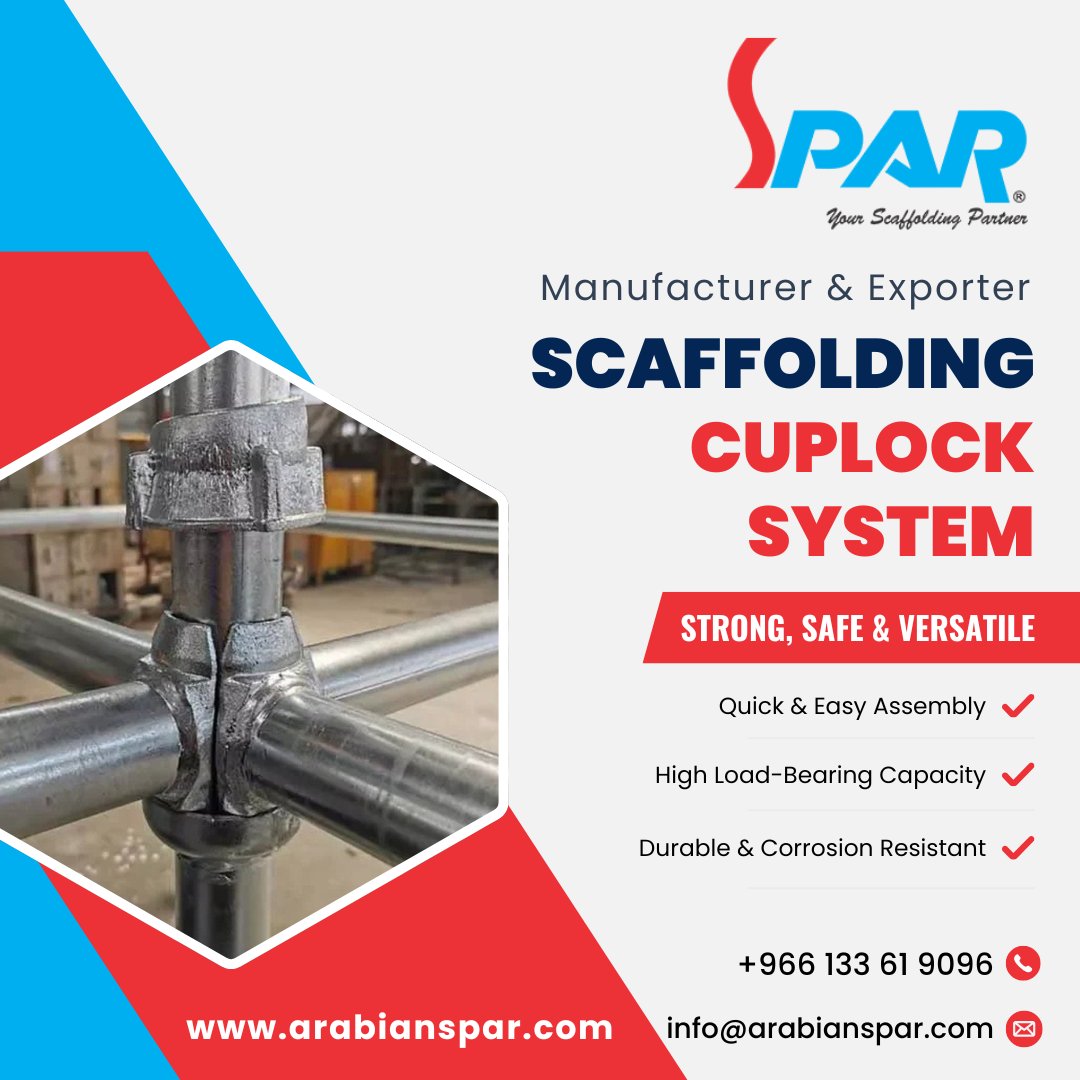 ArabainSpar's tweet image. Reach New Heights with Our Cuplock Scaffolding System!
👉As a leading manufacturer and exporter of scaffolding cuplock systems,

📧 info@arabianspar.com
🌐 arabianspar.com
#arabianspar #scaffoldingcuplock #cuplockSystem #cuplock #couplockstand