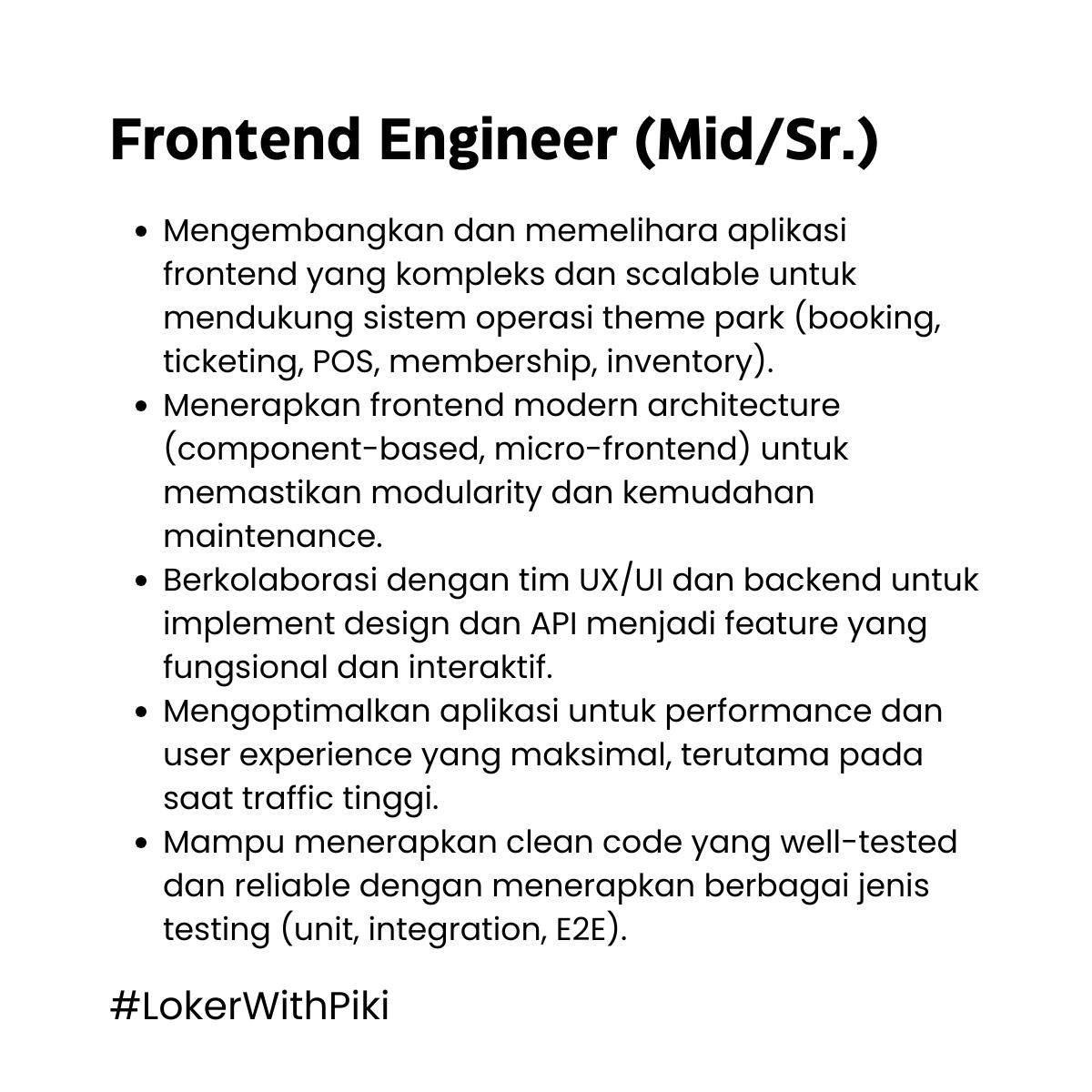 vickyfarhan95's tweet image. #frontendengineer

Level: Open for Mid or Senior

#lokercot #techjobs