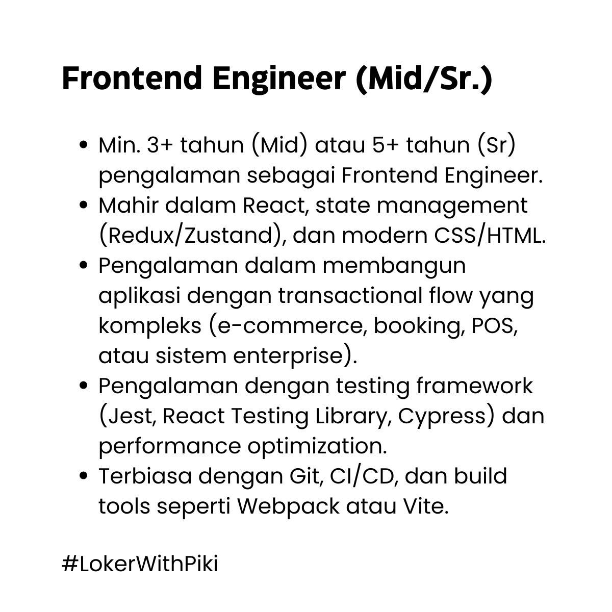 vickyfarhan95's tweet image. #frontendengineer

Level: Open for Mid or Senior

#lokercot #techjobs