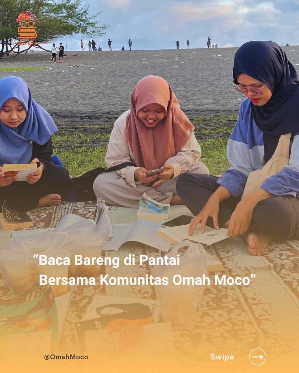 OmahMoco's tweet photo. uku + Pantai = Perpaduan sempurna 🍃📖
Mari nikmati senja dengan Baca Buku di Pantai Bersama Komunitas Omah Moco. 🌊✨
Acara ini rutin 2 pekan sekali lurr. Yuk Join di https://t.co/FjxjAUM3JR

#Buku #Pantai #BacaBareng
#OmahMoco
#MembacaBuku https://t.co/CL2WaMyTwa