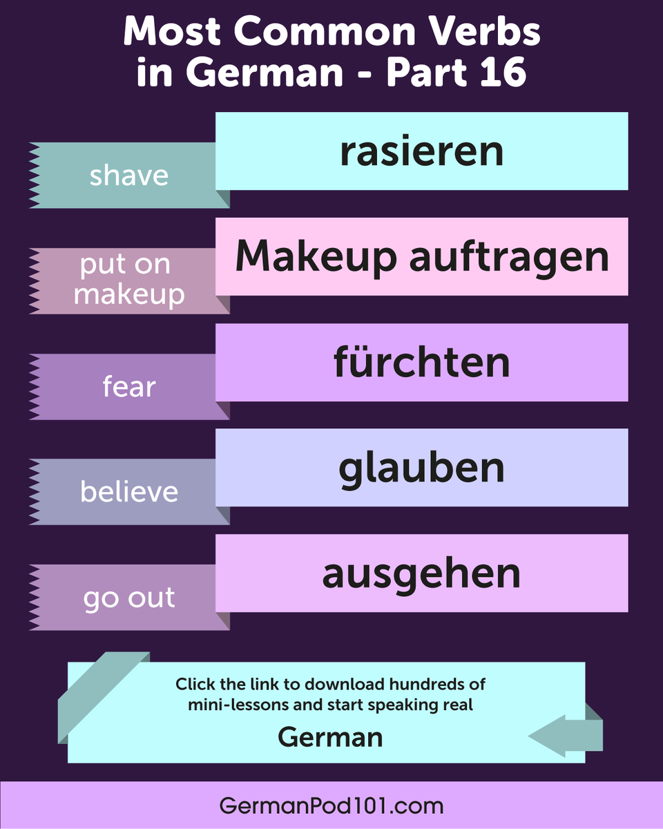 GermanPod101's tweet photo. Do you know these Verbs in German? Save them! ππ¬ PS: Learn German with the best FREE online resources, just click here https://t.co/xwpL5dO8zg
#GermanVerbs #SpeakGerman #GermanLesson https://t.co/zxon2UPvM4