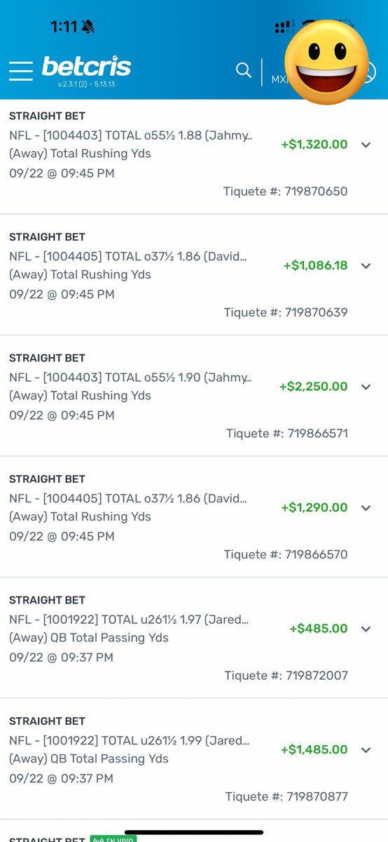OddsCrusher's tweet photo. Todo verde!! Acarreos y yardas de los dos. ✅✅✅

A más tardar mañana mando los resultados del fin y lo que va de la semana en tennis! https://t.co/KlYvigRPLN