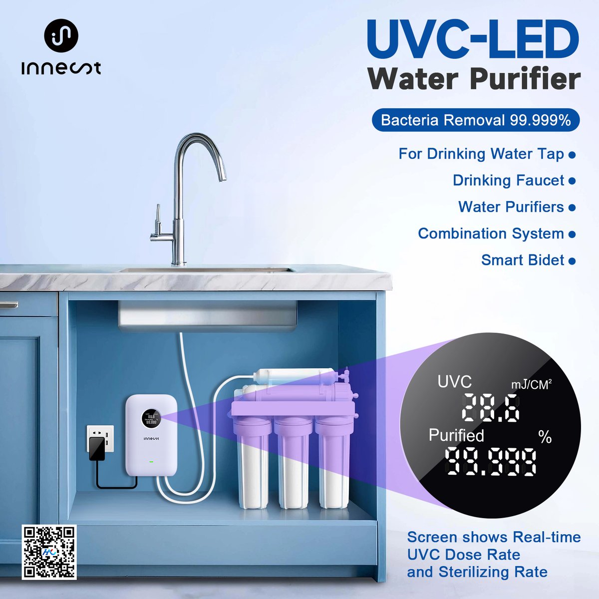 HC_HITECH's tweet image. 💧Innest UVC-LED Water Purifier eliminates 99.999% of bacteria💧
Key Features:
✅ For drinking faucets &amp;amp; water purifiers
✅ Works with combination systems &amp;amp; smart bidets
✅ Real-time UVC dose &amp;amp; sterilization rate display
✅ Maintenance-free and long-lasting design
#Innest #uvc