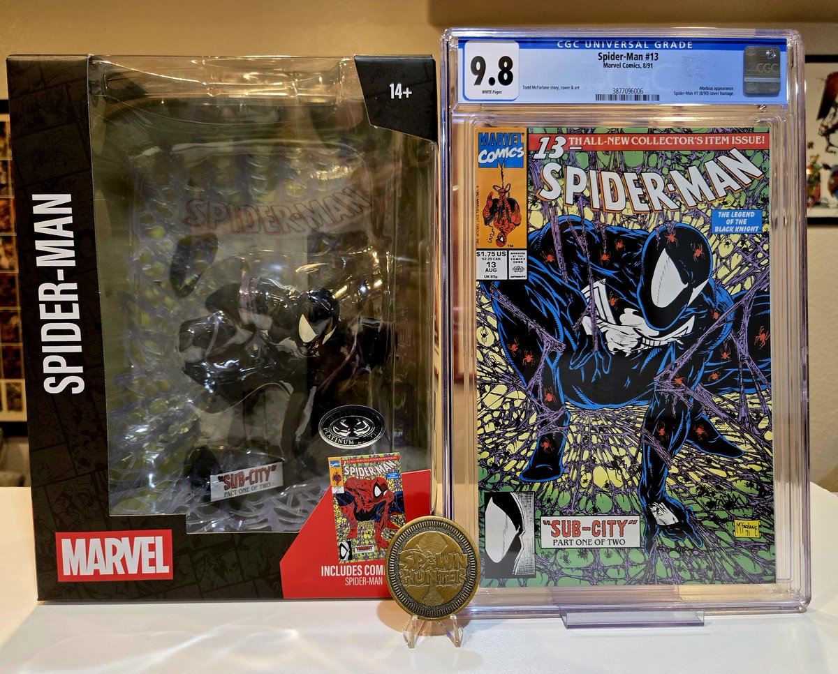 TheSpawnHunter's tweet image. Platinum variant found while shopping for eggs! You&apos;ve heard that before! From The SpawnHunter Collection, of course! #Spawn #SpawnHunterCollection #SpiderMan #ToddMcFarlane #Marvel #Statues