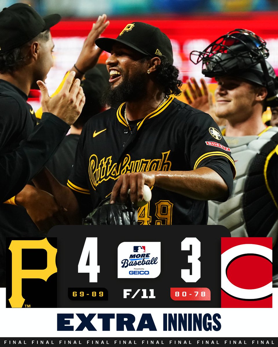 The @Pirates have won 4 straight after emerging victorious in an 11-inning thriller!

(MLB x GEICO) 