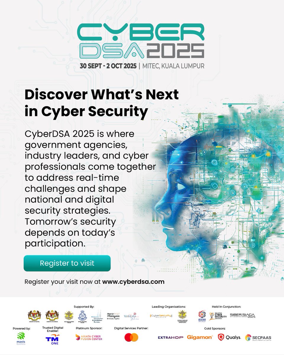 TechdataSystems's tweet image. Join us on: Date: 30 Sept – 2 Oct 2025
Venue: MITEC, Kuala Lumpur
As Malaysia accelerates its digital economy, visibility and speed are key to staying ahead of evolving cyber threats.
Proud to be part of the journey in strengthening Malaysia’s cyber resilience!💪✨