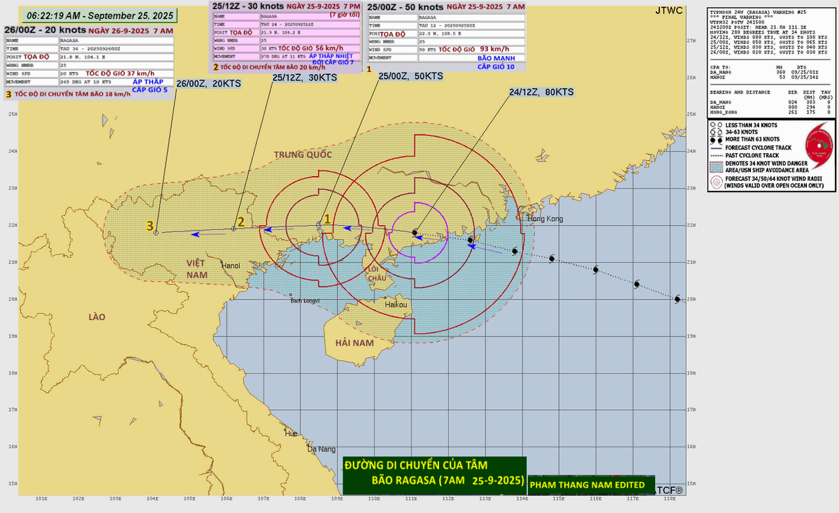 The  eye path of super typhoon "RAGASA" newly updated. The eye of the typhoon is predicted to make landfall in the LANG SON province-Vietnam