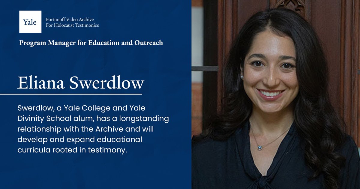 #FVAHT welcomes Eliana Swerdlow as Program Manager for Education and Outreach. A Yale College and Yale Divinity School alum, she has a longstanding relationship with the Archive.