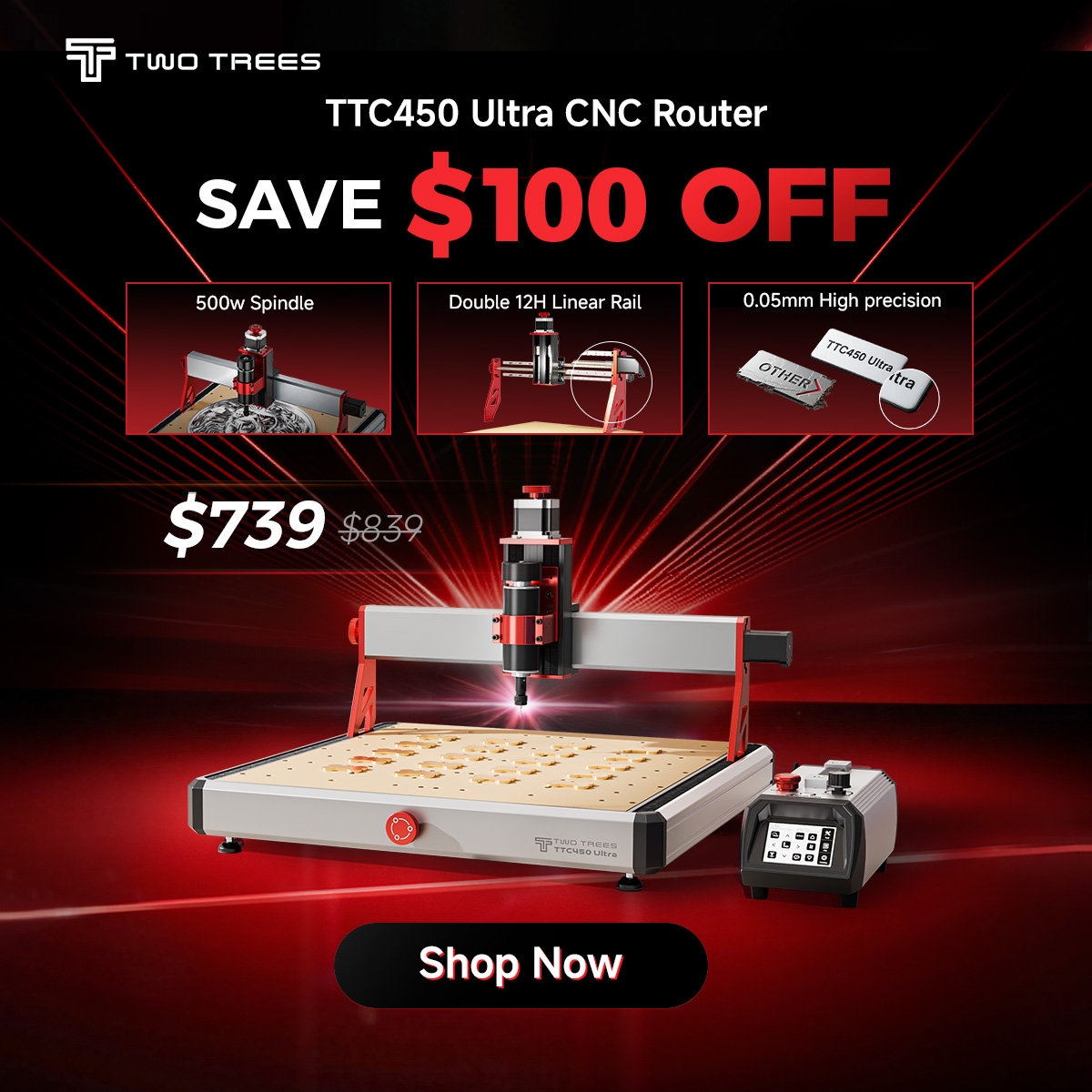 TwoTrees3d_'s tweet image. Hey guys! 👋
The Autumn Maker Sale from Two Trees is almost ending!
🚨 September 25th is the LAST DAY to grab amazing deals—save up to $500 off on CNC routers, laser engravers, and more.
Don’t miss out—jump on board now! 🛒
#TwoTrees #AutumnSale #LastDay #CNCRouter #LaserEngraver