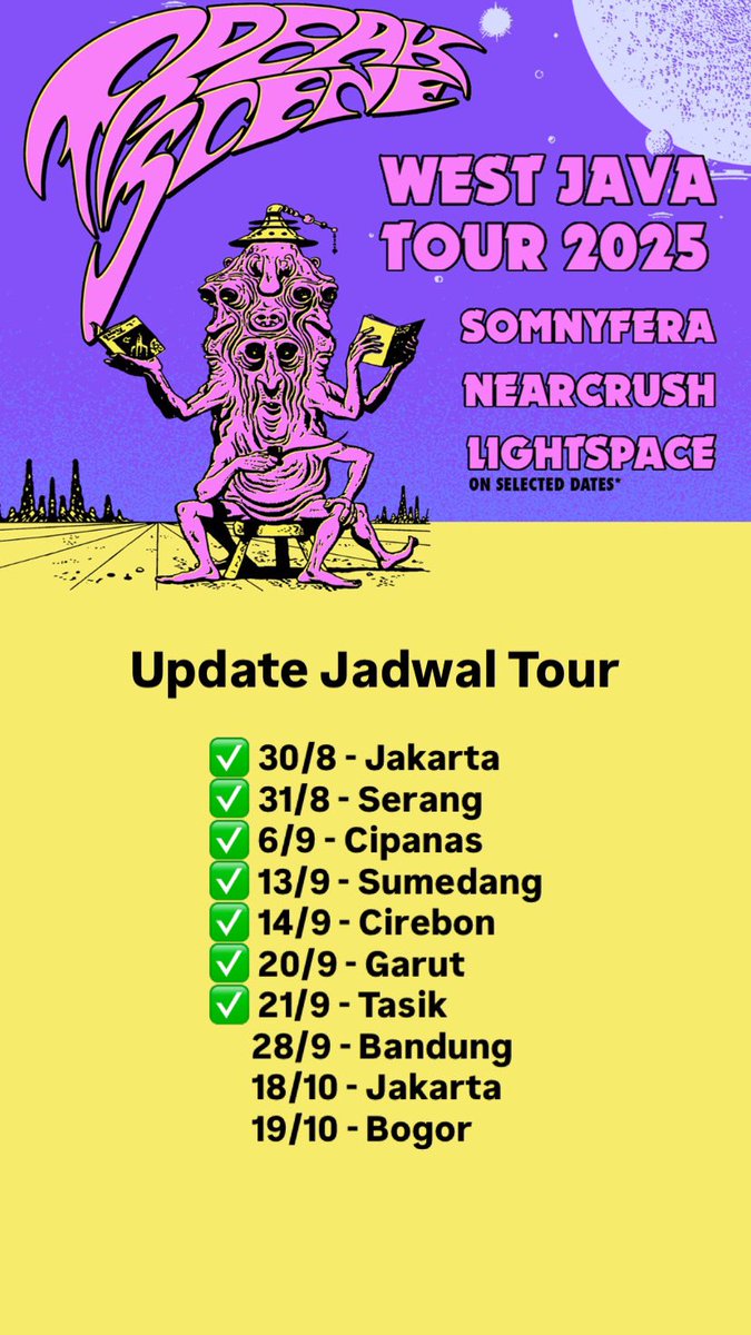 Update sisa titik tour!
<a href="/near_crush/">Nearcrush</a> 

#FreakSceneWestJavaTour2025