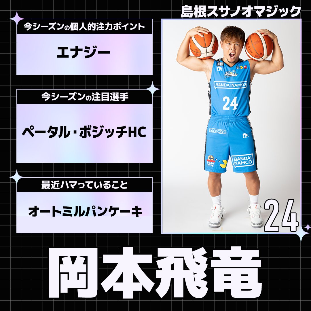 sn_basketball's tweet image. 【#Bリーグ 開幕まであと8日🏀】
開幕直前の選手たちに、3つの質問に答えていただきました！

#岡本飛竜 #島根スサノオマジック（@susanoo_m）

全選手の回答はこちら👇
sports.yahoo.co.jp/official/detai…