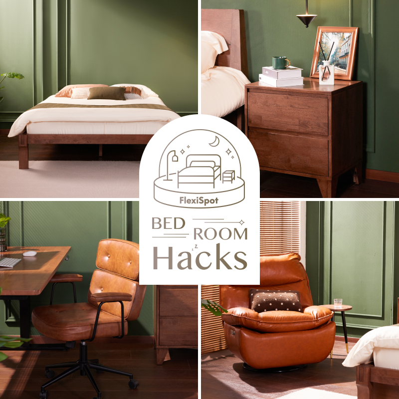 FlexiSpot's tweet image. Autumn tones, home vibes. 🍂

Hello fall, hello home. 🍁

a. Kana Japanese Joinery Bed
b. Kana Nightstand
c. Essential Brown Office Chair (L3)
d. Swivel Rocker Recliner Lotus