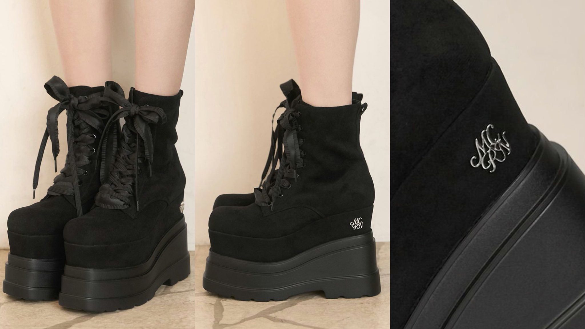 レースアップショートブーツ　ミシェルマカロン 新品未使用 ミシェルマカロン 厚底ストレッチショートブーツ L