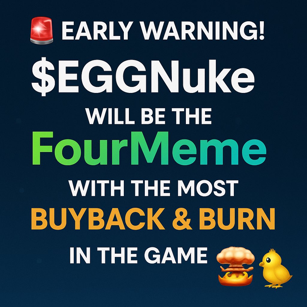 🚀 We’re just buying back, burning &amp; building.

🔥 +50% already bought back &amp; burned

t.me/EggNuke

#EGG $EGG #EGGNuke #Crypto #DeFi #FourMeme