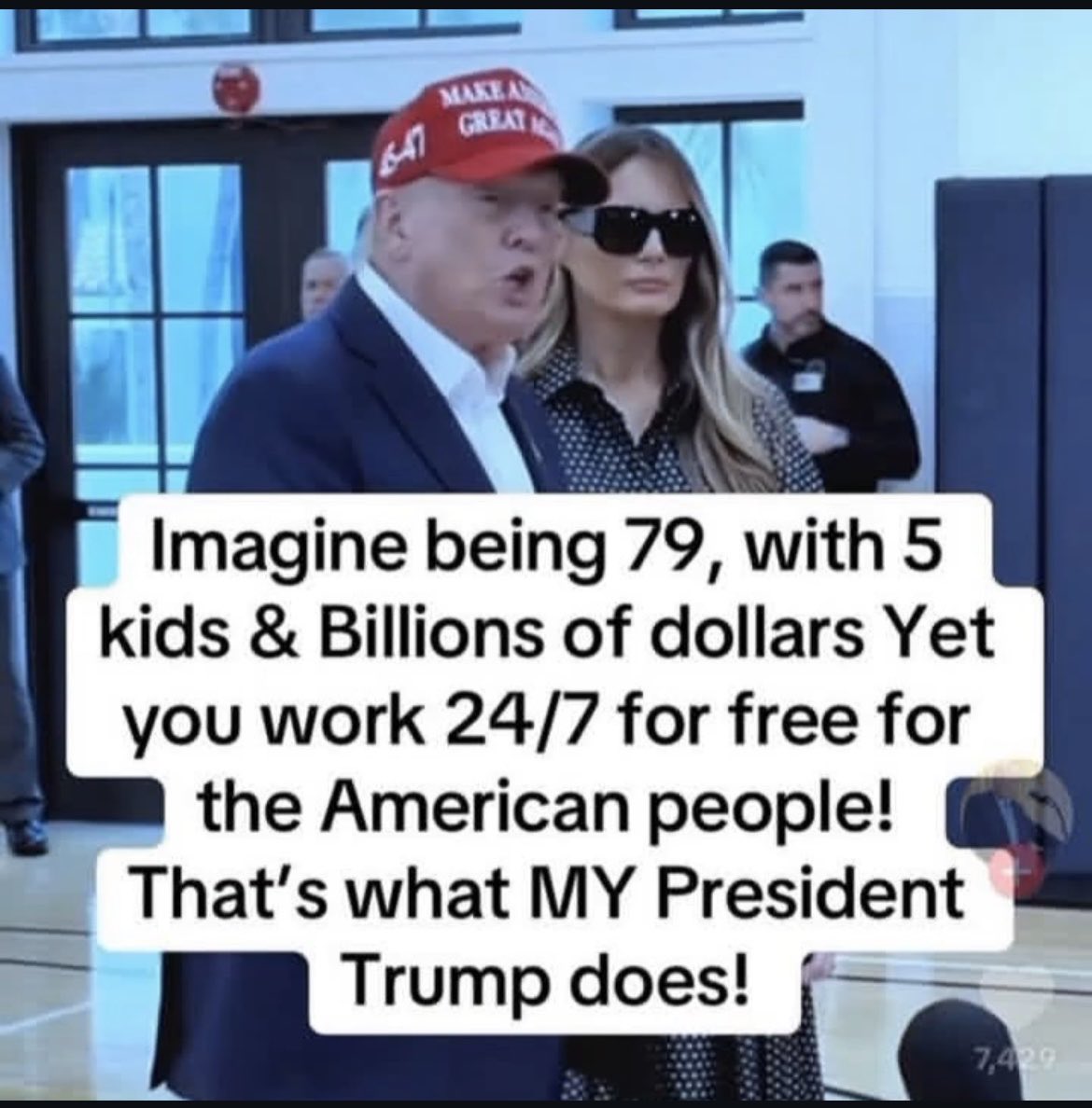 One of the greatest presidents in my lifetime he works for free he donates his check. God bless President Trump and the first family.🙏🏻❣️🇺🇸