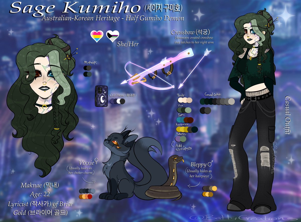 I've been holding off on posting her.. but I might as well at this rate lol
Here's my KPDH oc, Sage. She may be taking over this acc I'm ngl I've been obsessed with this movie- 

#kpopdemonhunters #oc #originalcharacter