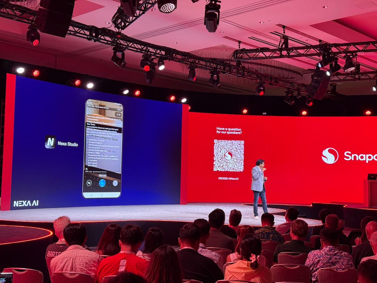 nexa_ai's tweet image. Nexa AI is proud to be featured at Qualcomm Snapdragon Summit 2025 🚀
In partnership with @Qualcomm, Nexa AI is delivering day-zero NPU support on @Snapdragon X2 Elite platforms. With one unified SDK, developers and OEMs no longer need to juggle fragmented tools or complex…
